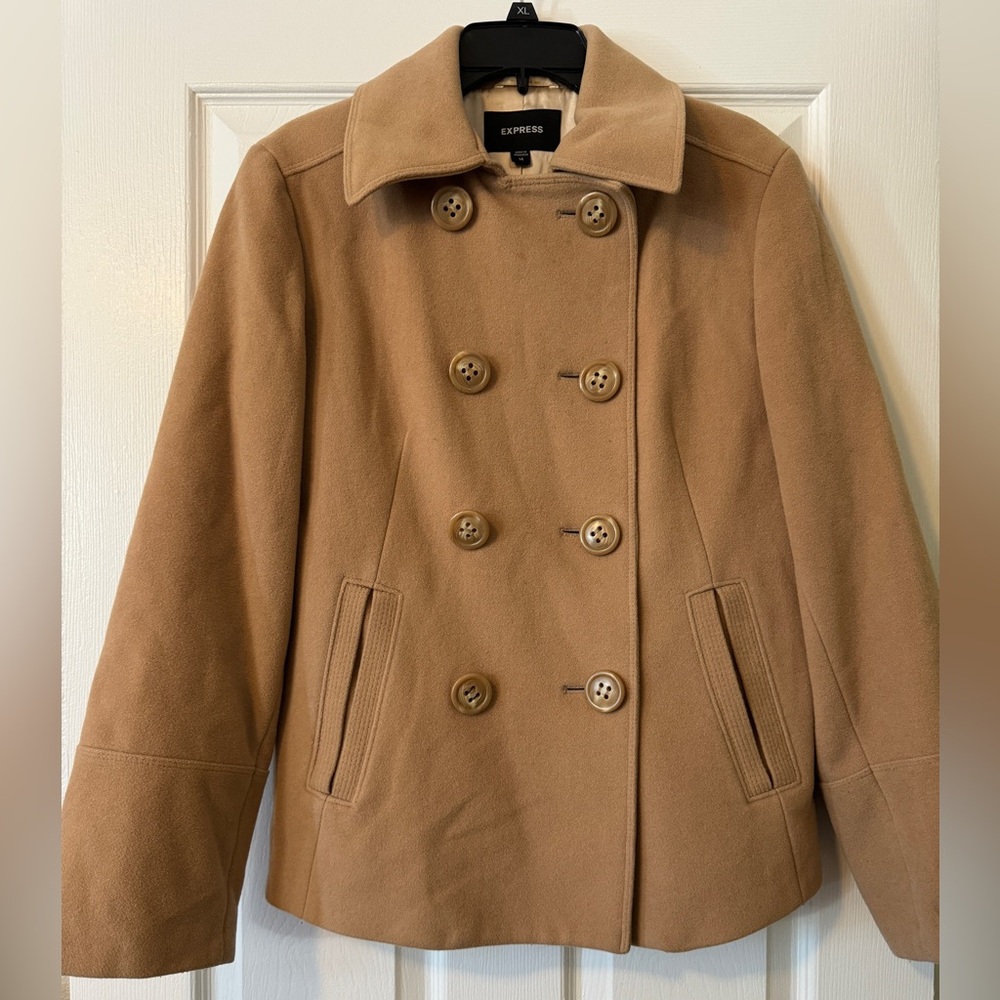Express Wool Tan Pea Coat women’s size 14